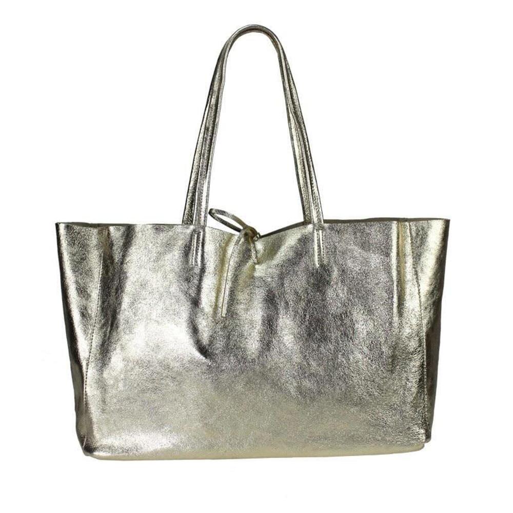 Elegant Metallic Gold Italian Leather Shoulder Bag – Handcrafted in Italy